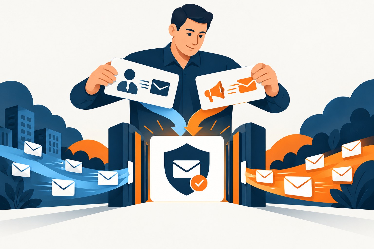 Concept illustration of two sender-authorisation cards consolidated into one domain policy