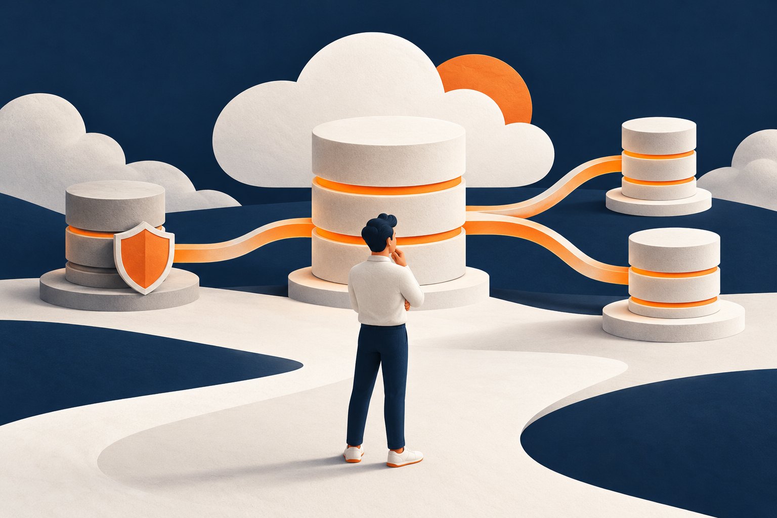Concept illustration of an architect comparing protected database standby capacity with separate database readers